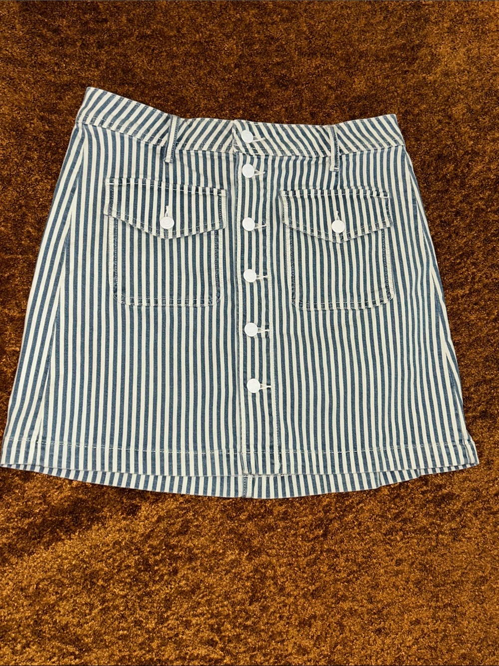 LOFT Navy & White Striped Button-Front Mini Skirt